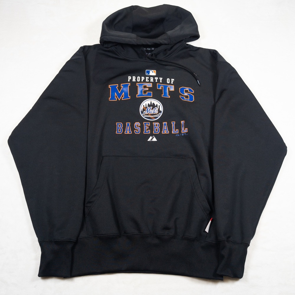NY Mets Hoodie Mens M Black Team Logo Heavy Fleece Pullover Francisco Lindor